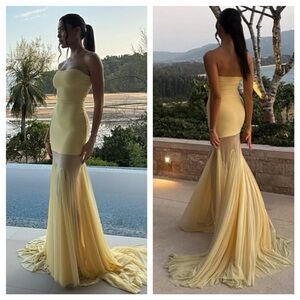 NWT Deme by Gabriella Maxi Dress Butter Yellow Dahlia Gown Strapless size L
